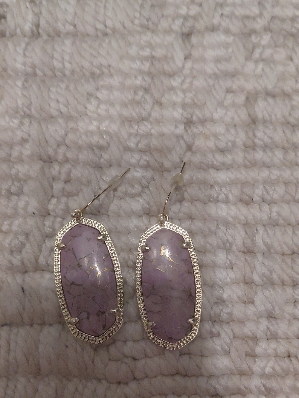 Kendra Scott Lavender Marbled Stone Drop Earrings with Silver Trim